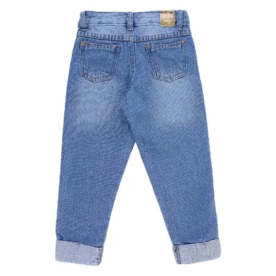 Calça Mom Jeans Infantil Color Girl Com Barra Virada